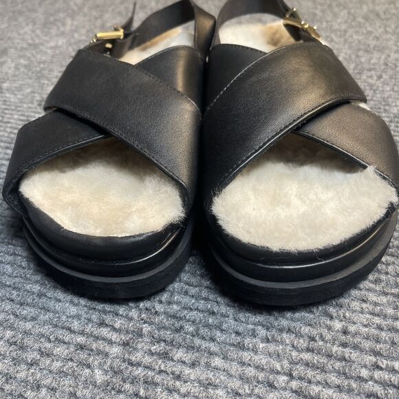 Alohas Women Size 38 (US 7.5) Sandals Sherpa Marshmallow Strap Black Leather NEW - Picture 4 of 10